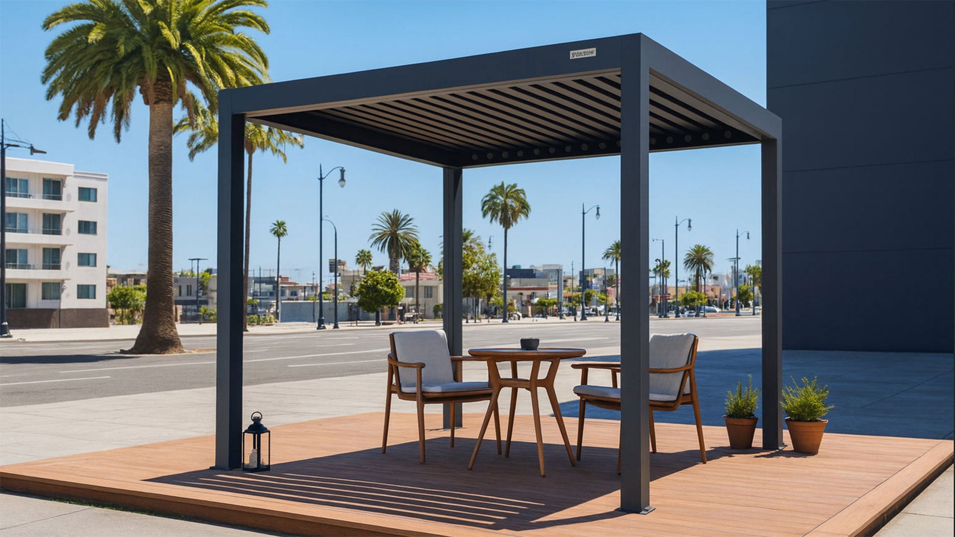 Aluminum louvered pergola on a Los Angeles patio