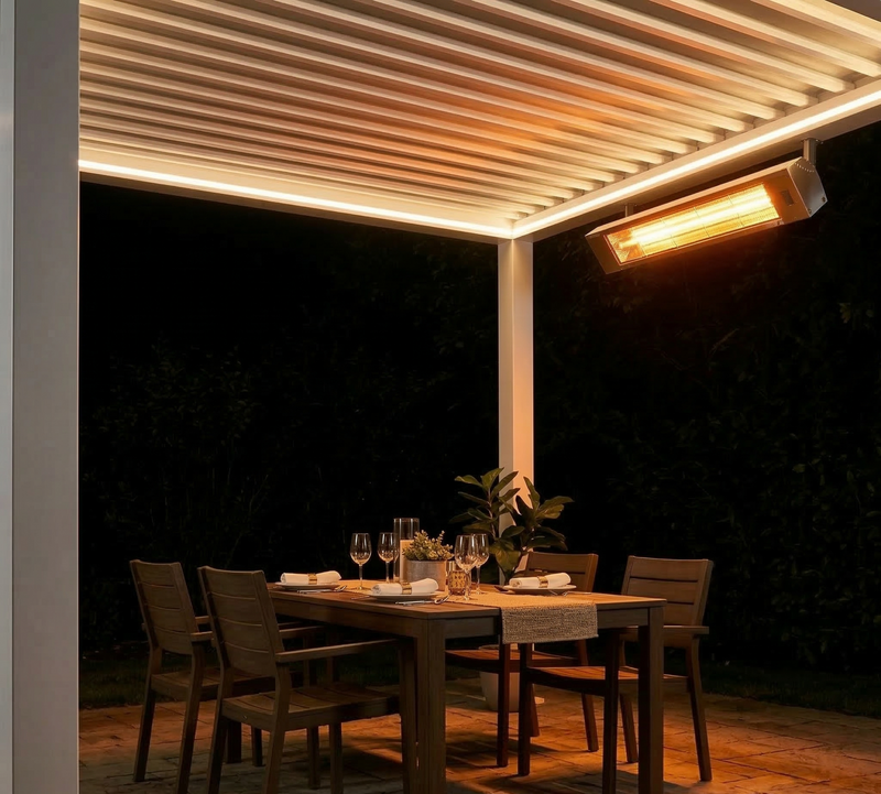 Infrared heater warm-light dining scene