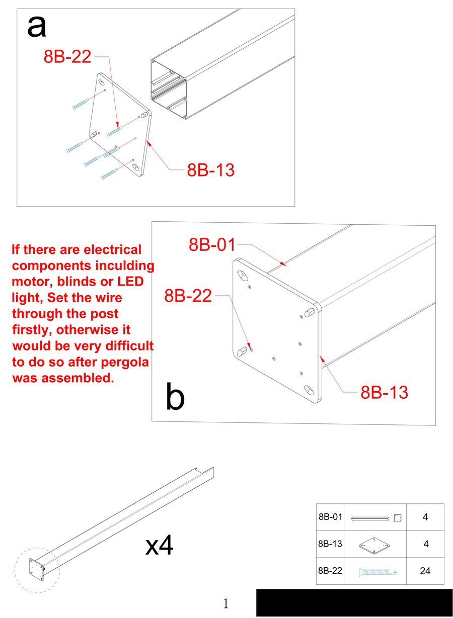 Attaching base plate hardware to pergola post before assembly
