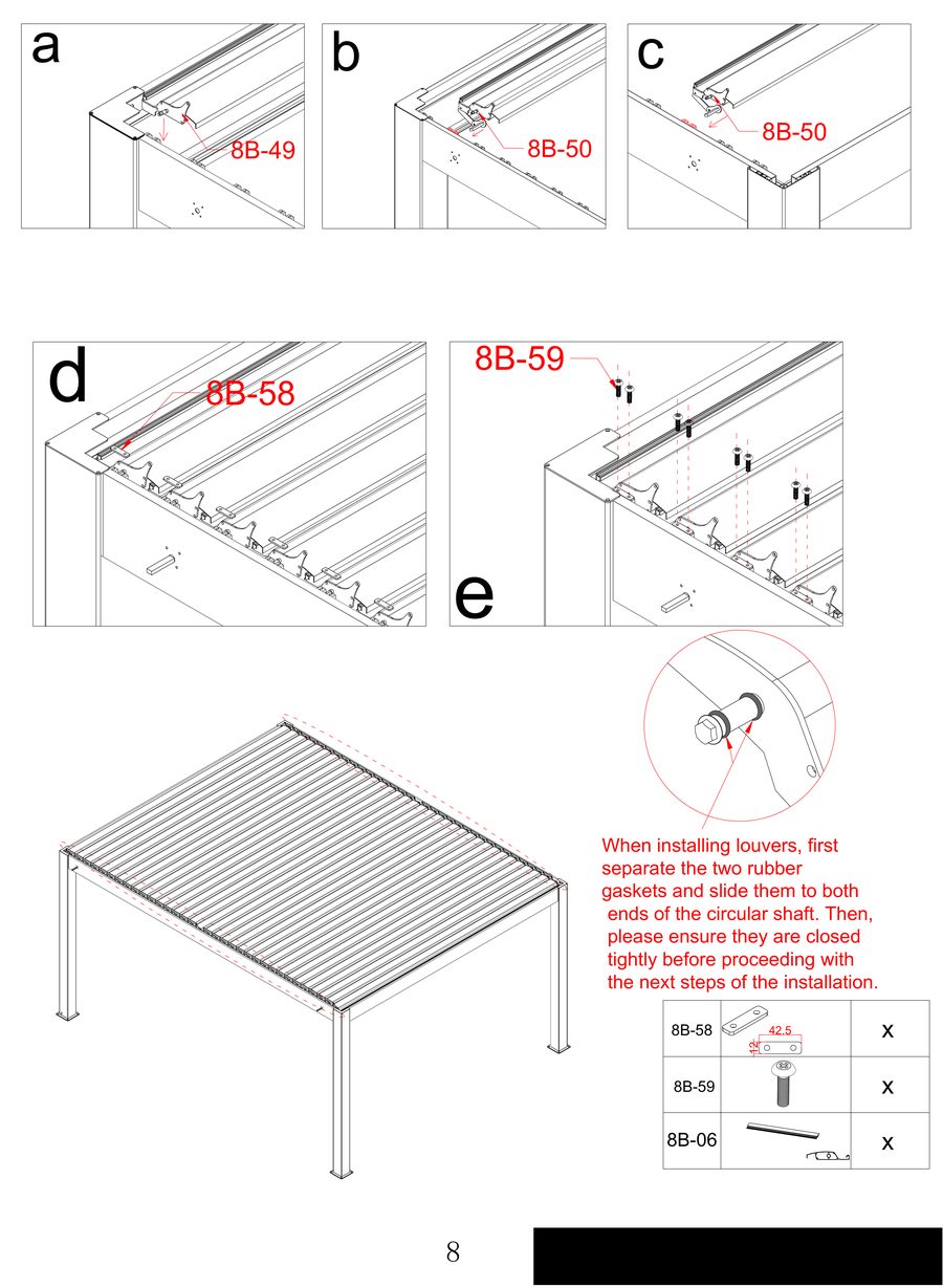 Installing louvered slats into the pergola frame channels